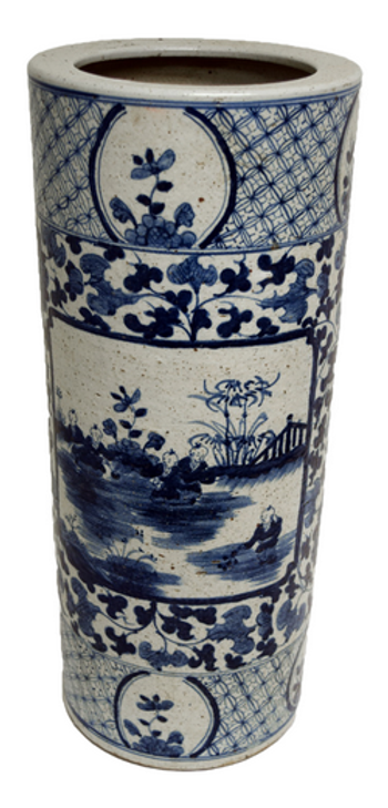 Vintage Style Blue and White River Motif Umbrella Stand 24"