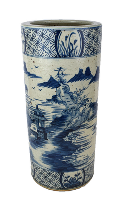 Vintage Style Blue and White Landscape Porcelain Umbrella Stand