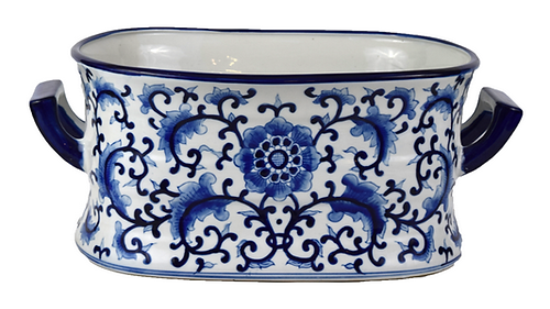 Small Sized Floral Motif Porcelain Oval Pot 14.5" Length