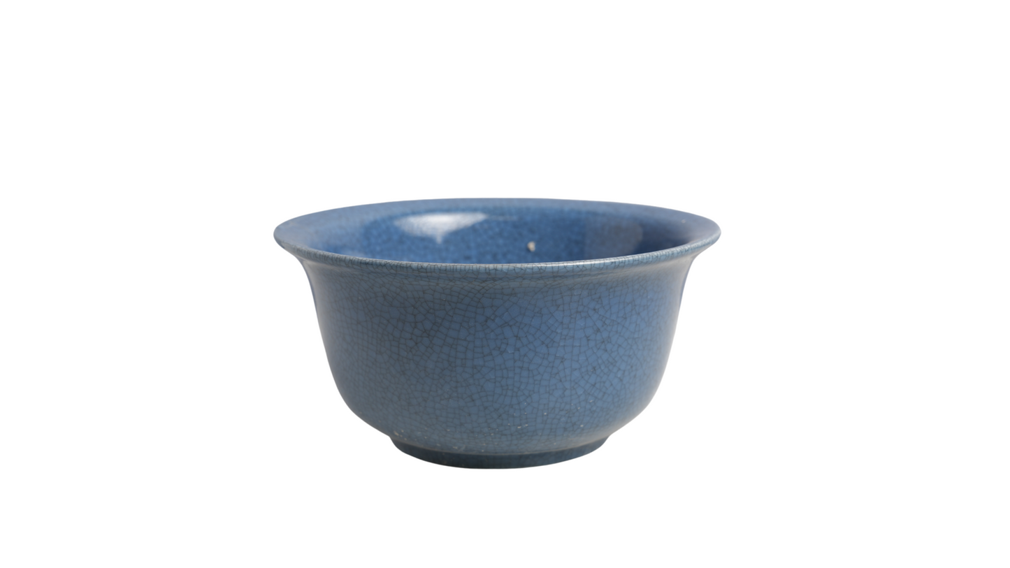 Crackle Blue Porcelain Lipped Bowl 10" Diameter