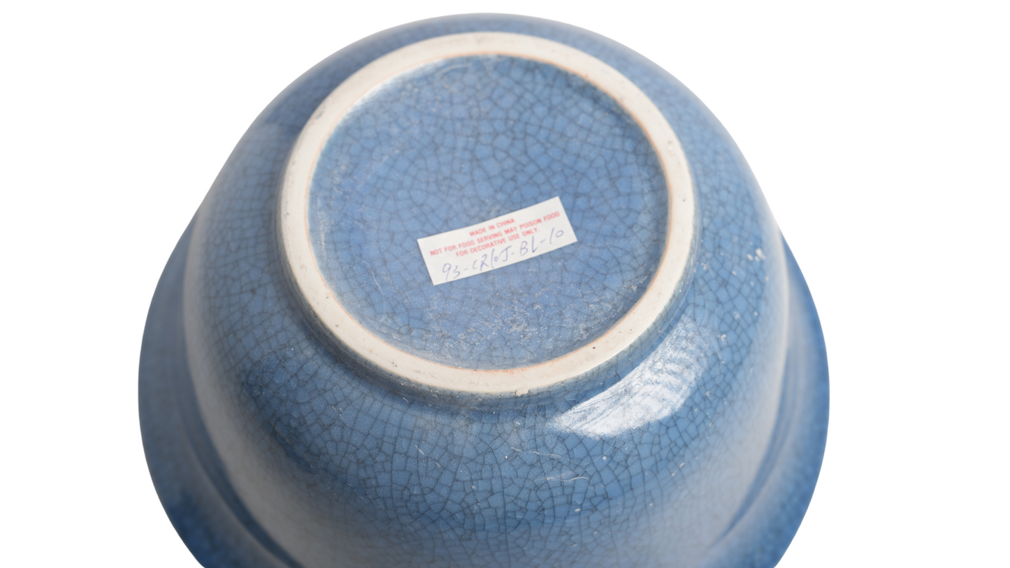Crackle Blue Porcelain Lipped Bowl 10" Diameter