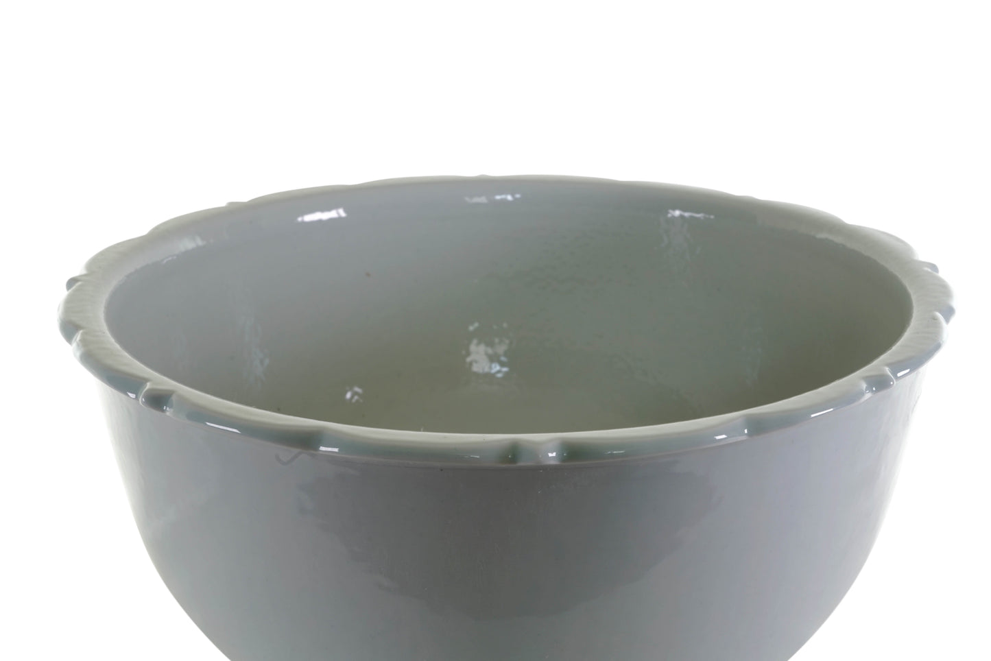 Chinese White Scalloped Rim Porcelain Bowl 14" Diameter