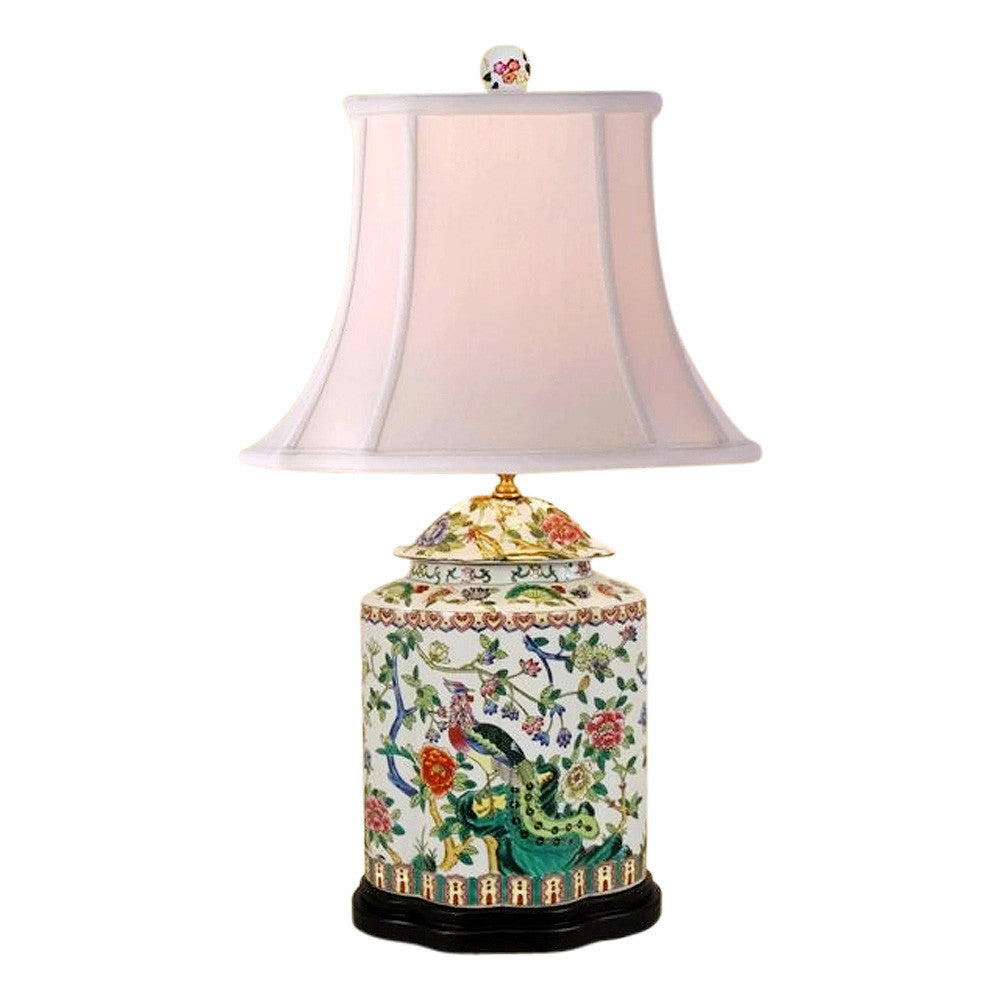Beautiful Chinese Porcelain Scallop Ginger Jar Table Lamp Bird Floral Motif 27"