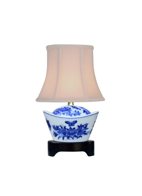 Blue and White Ingot Porcelain Lamp 11"