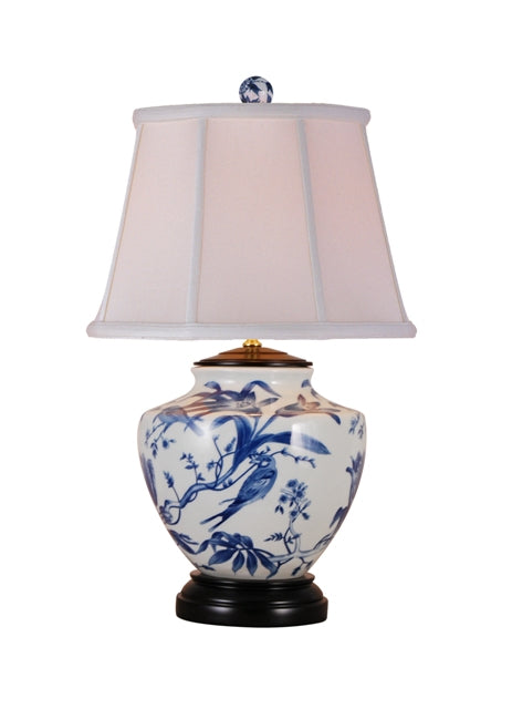 Blue and White Bird Motif Porcelain Table Lamp 22.5"
