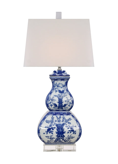 Beautiful Blue and White Porcelain Gourd Table Lamp Chinoiserie Style Art 25"