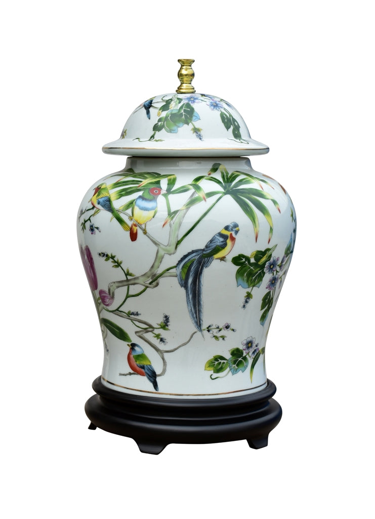 Chinese Porcelain Bird and Floral Motif Temple Jar Table Lamp 29"