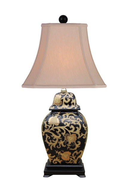 Black and Gold Tapestry Porcelain Jar Table Lamp 22"