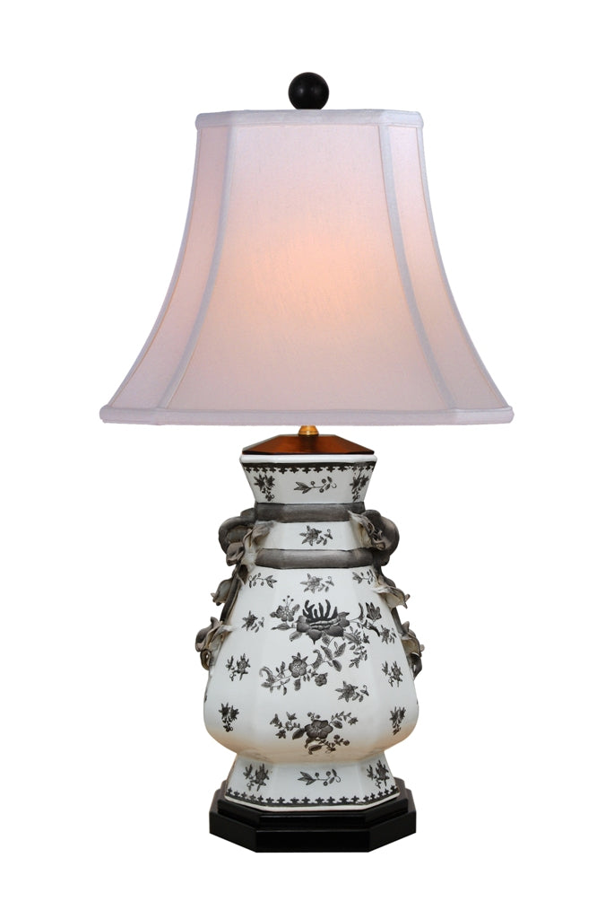 Black Floral Vase Porcelain Table Lamp 30.5"