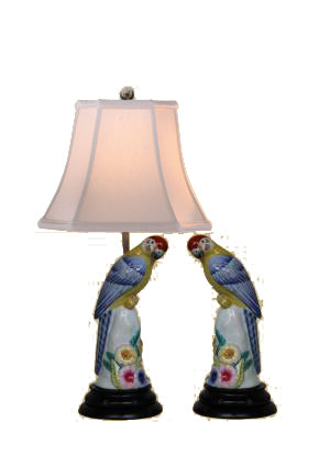 Porcelain Pair of Bird Table Lamp 26" (adjustable 23-26")