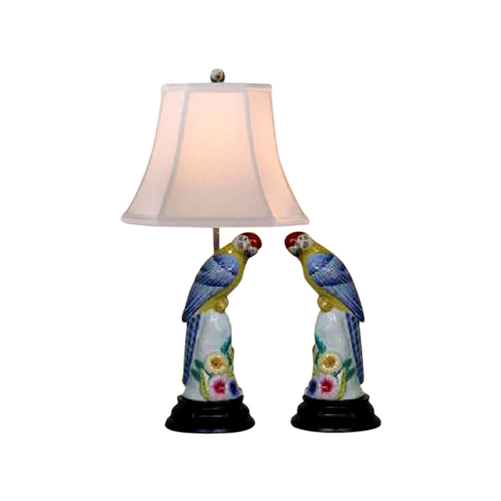 Beautiful Pair of Multi Color Parrot Porcelain Table Lamp 26"