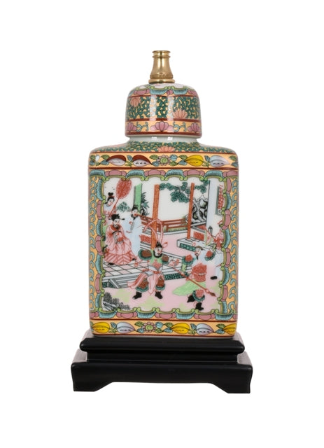 Beautiful Porcelain Rose Medallion Tea Caddy Lamp 18"