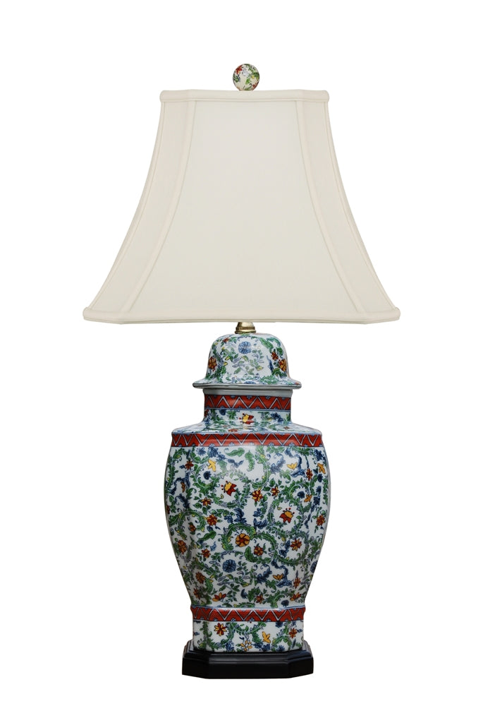 Floral Twisted Vine Porcelain Square Jar Table Lamp 27"