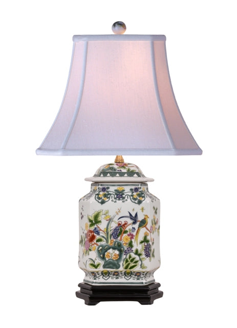 Chinese Porcelain Famille Bird Motif Hexagonal Ginger Jar Table Lamp 25"