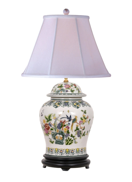 Beautiful Porcelain Temple Jar Table Lamp Summer Chinoiserie Bird Design 29"