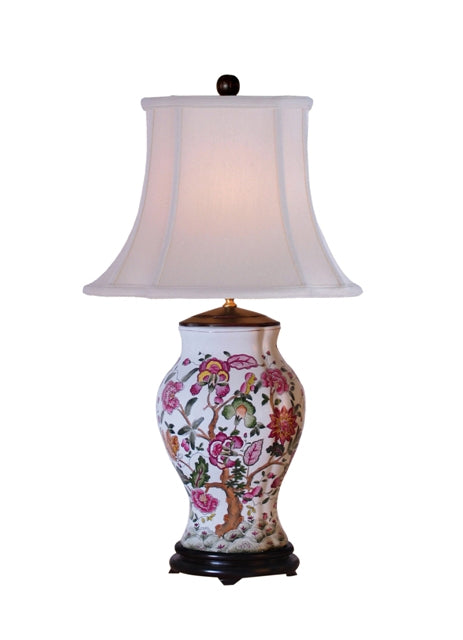 Floral Motif Porcelain Scallop Vase Table Lamp 27"