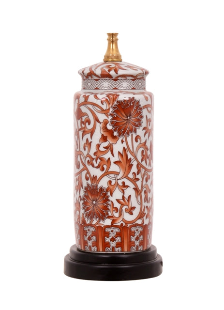 Beautiful Chinese Orange And White Porcelain Tea Jar Lamp Lotus Pattern w Shade