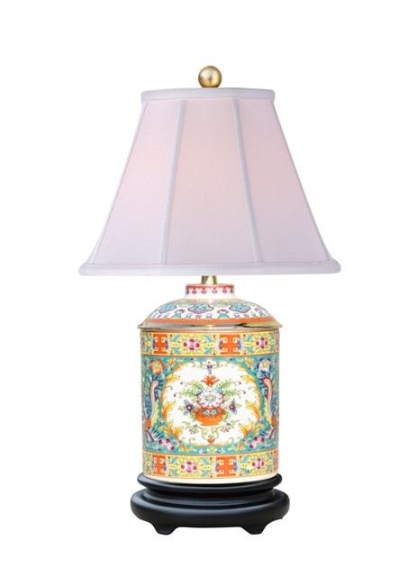 Gold Famille Jar Porcelain Lamp 17"