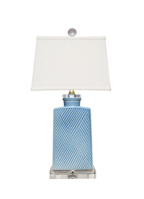 Beautiful Sky Blue Porcelain Patterned Lamp 23"