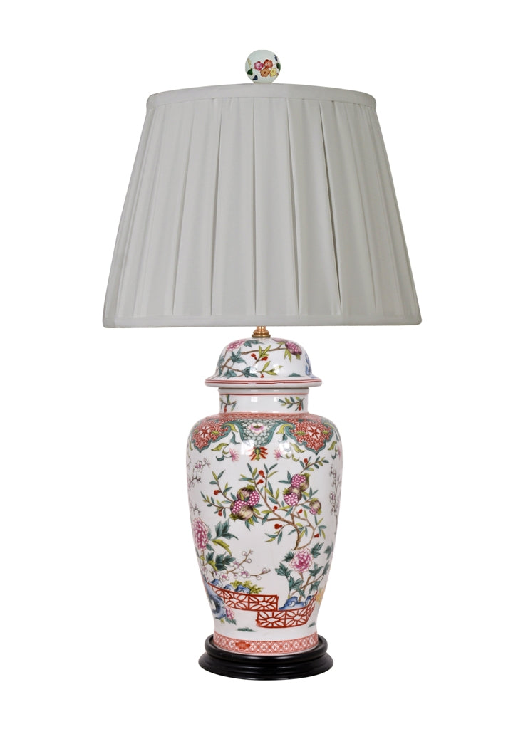 Floral Motif Porcelain Temple Jar Table Lamp 29"