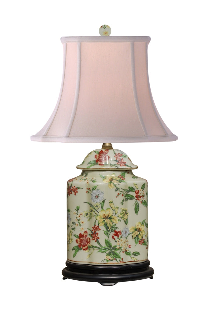 Yellow Floral Scalloped Jar Porcelain Table Lamp 22"