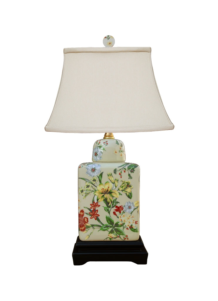Floral Porcelain Tea Caddy Table Lamp 18"