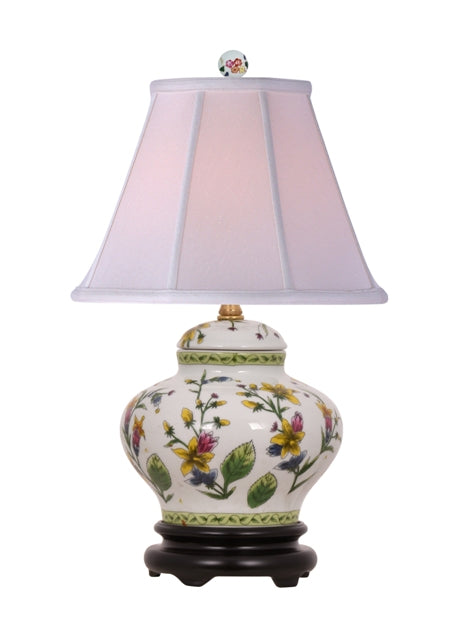 Floral Cover Jar Porcelain Lamp 16"