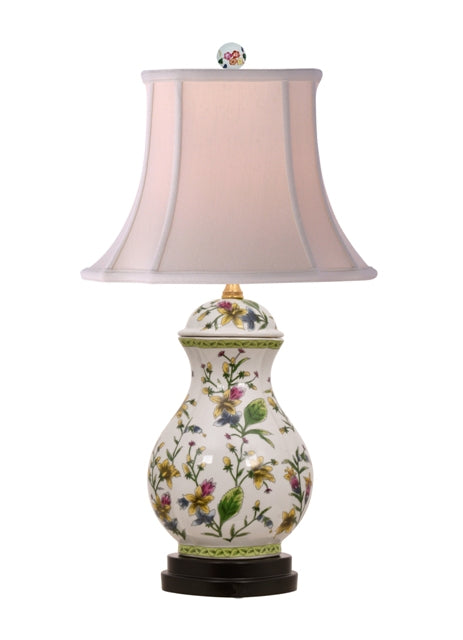 Floral Tulips Floral Scallop Jar Porcelain Lamp 23.5"