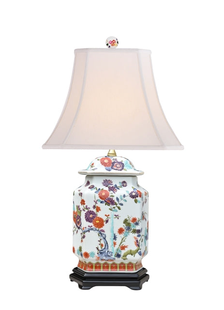 Floral Motif Porcelain Hexagonal Jar Table Lamp 25"
