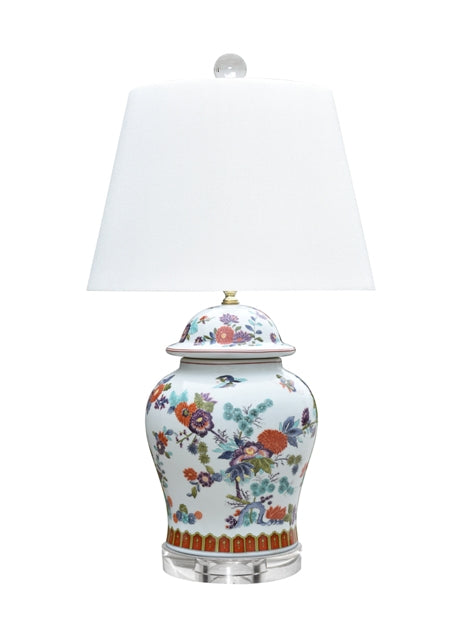 Floral Porcelain Temple Jar Table Lamp 28"