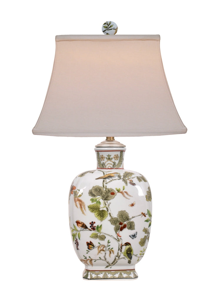 Floral Bird Motif Porcelain Lamp 23"