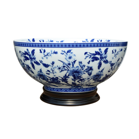 Blue and White Floral Porcelain Bowl 14"