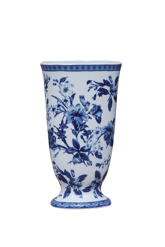 Blue and White Floral Mini Vase 11"