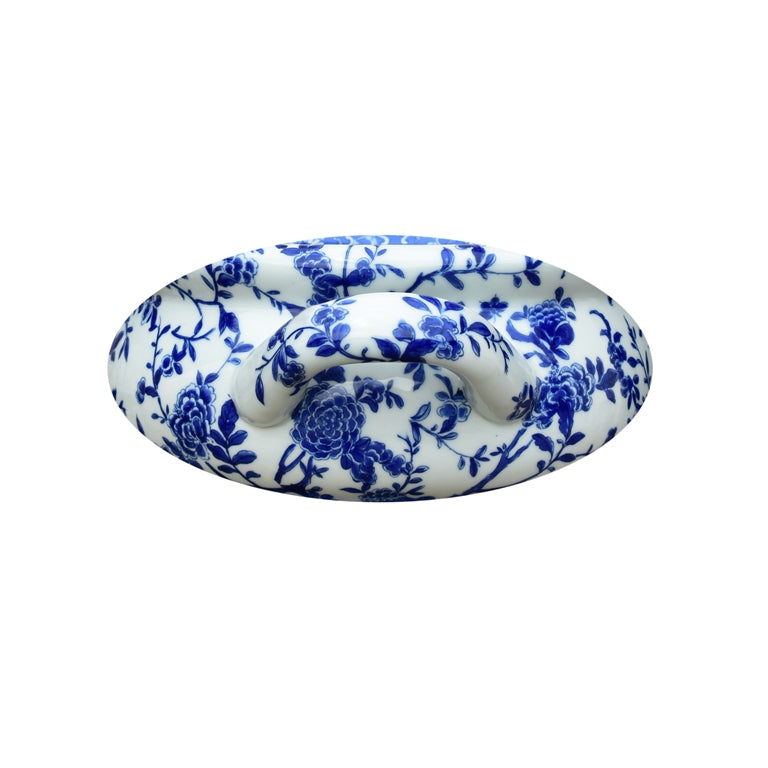 Blue and White Porcelain Floral Vine Foot Bath Basin 16.5" Length Base Included