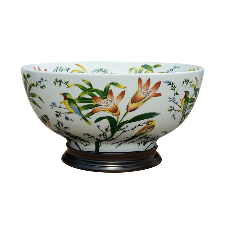 Floral Bird Motif Porcelain Bowl 12"