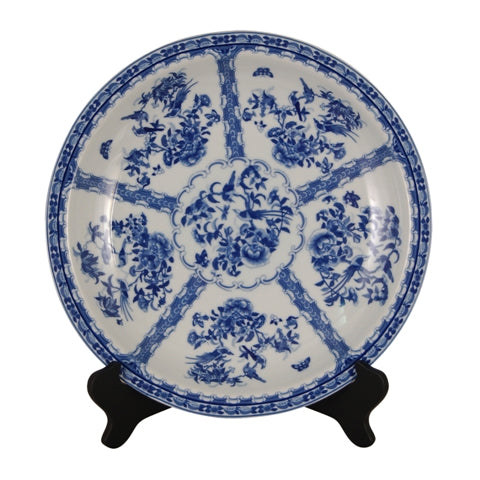 Blue and White Medallion Porcelain Plate 18"