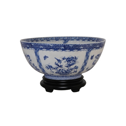 Blue and White Medallion Porcelain Bowl 12" Diameter