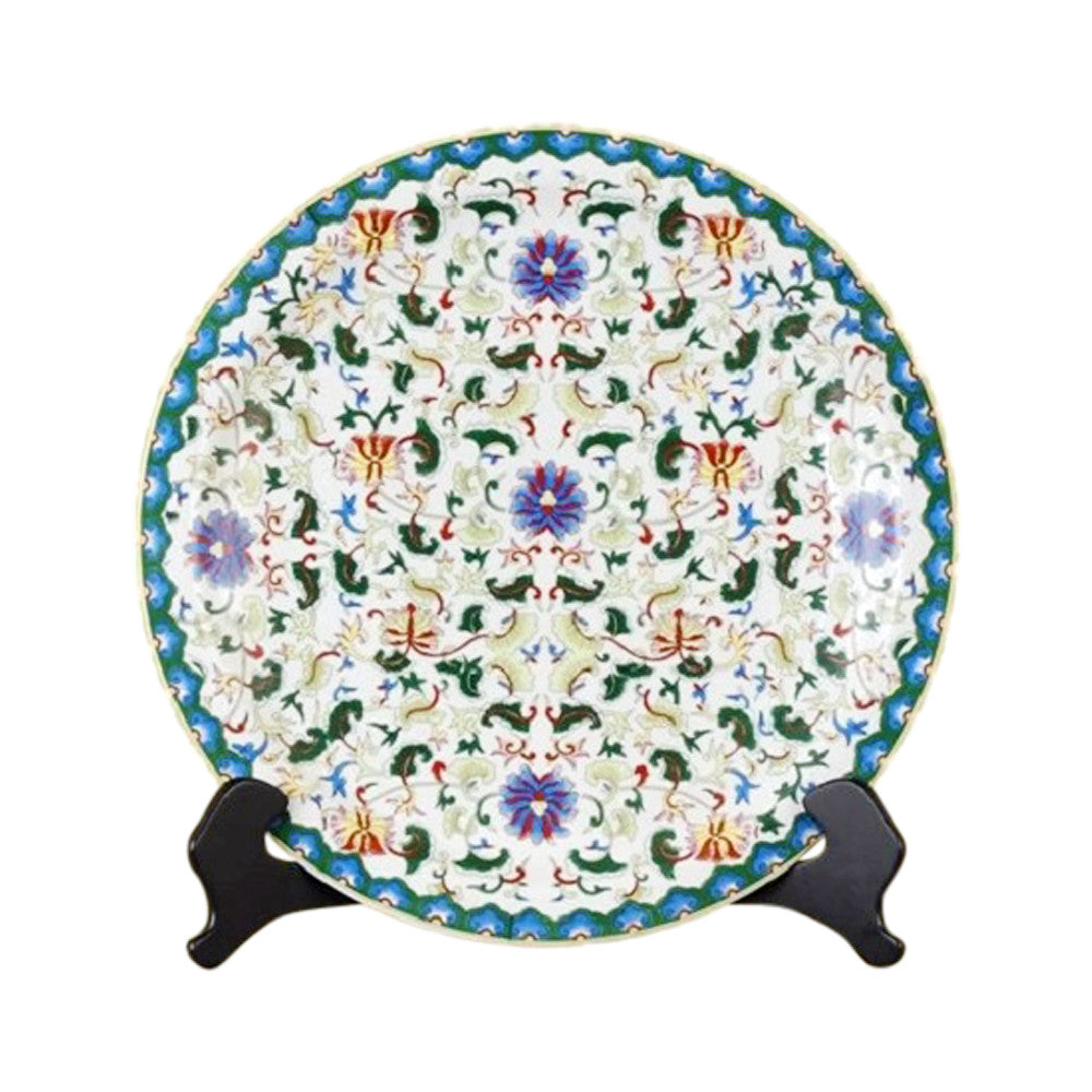 Beautiful Multicolor Porcelain Chinese Floral Pattern Plate 16" Diameter