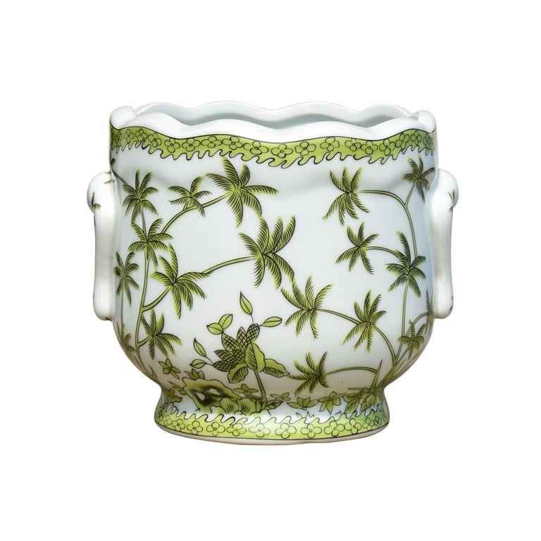 Floral Porcelain Scallop Cachepot 7"