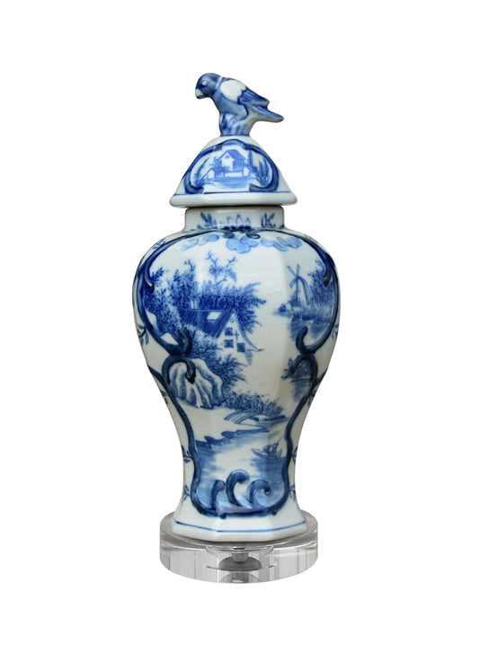 Blue and White Porcelain Floral Motif Jar 14"