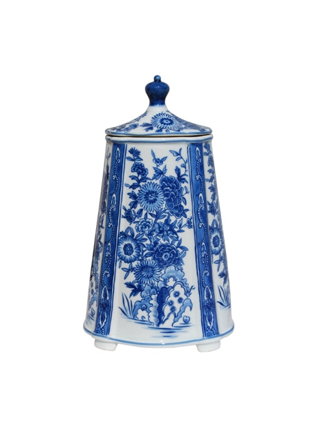 Blue and White Flroal Square Tea Caddy Jar