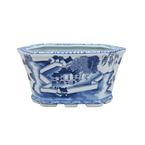 Blue and white Landscape Hexagonal Cachepot