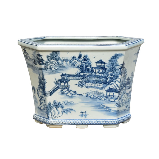 Blue and White Blue Willow Porcelain Cache Pot
