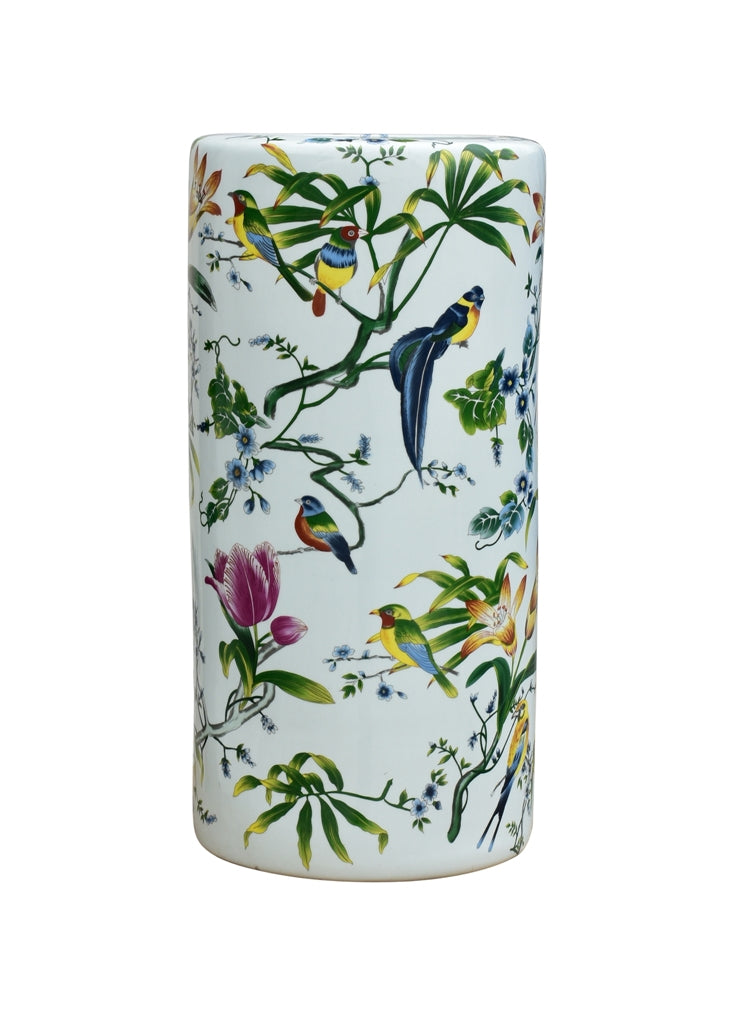 Beautiful Chinese Chinoiserie Spring Bird Motif Porcelain Umbrella Stand 18"