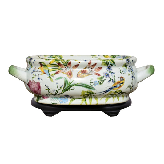 MultiColor Floral Bird Motif Foot Bath Basin 16.5" Length Base Included