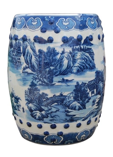 Blue and White Canton Landscape Porcelain Garden Stool