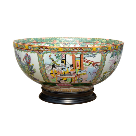 Rose Medallion Porcelain Bowl 12" Diameter