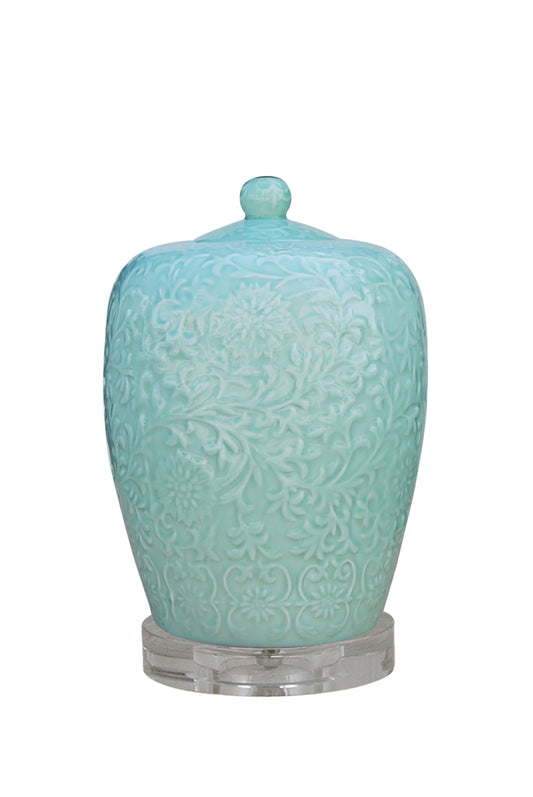 Celadon Color Porcelain Ginger Jar with Crystal Base