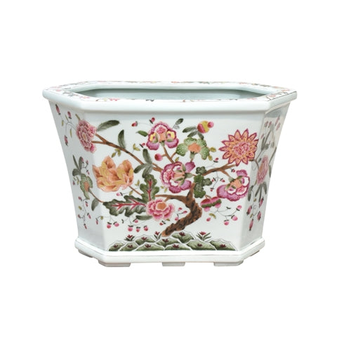Floral Pattern Porcelain Hexagonal Cachepot