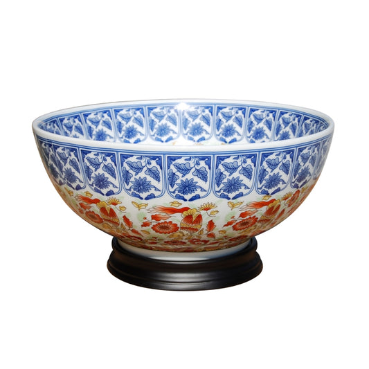 Imari Blue and White Porcelain Bowl 14"